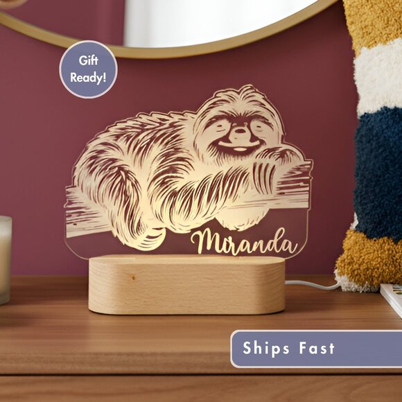 Sloth Night Light – Personalized LED Room Decor for Kids - Picture 1 of 8